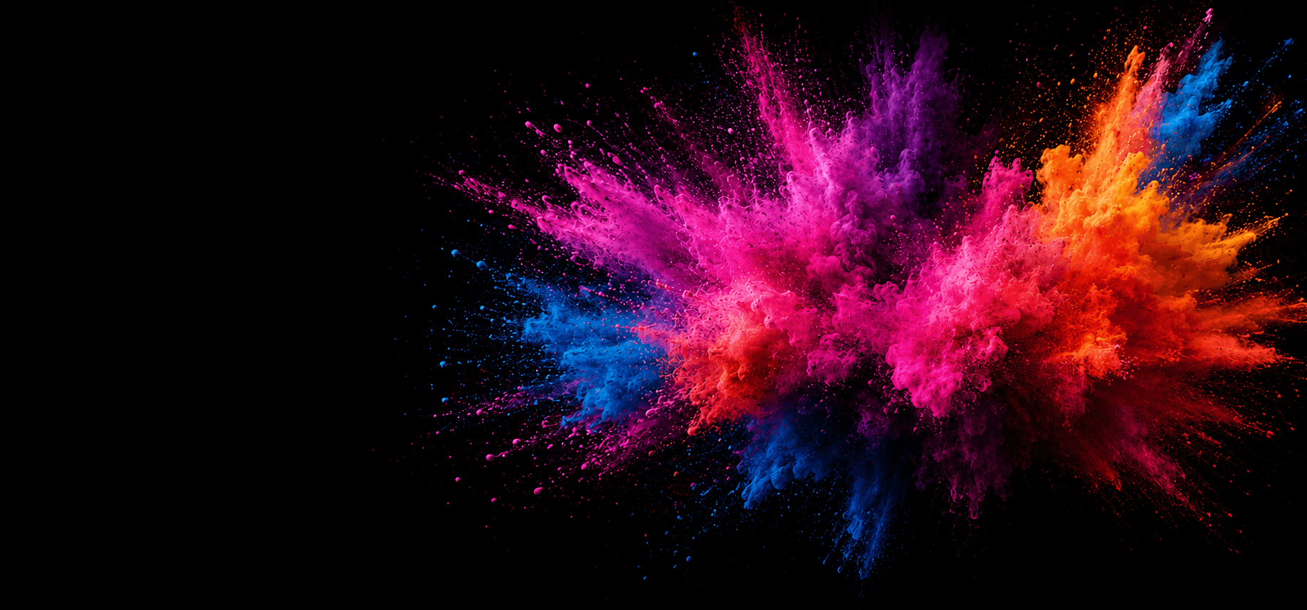 A vibrant burst of magenta, orange and blue printing colour